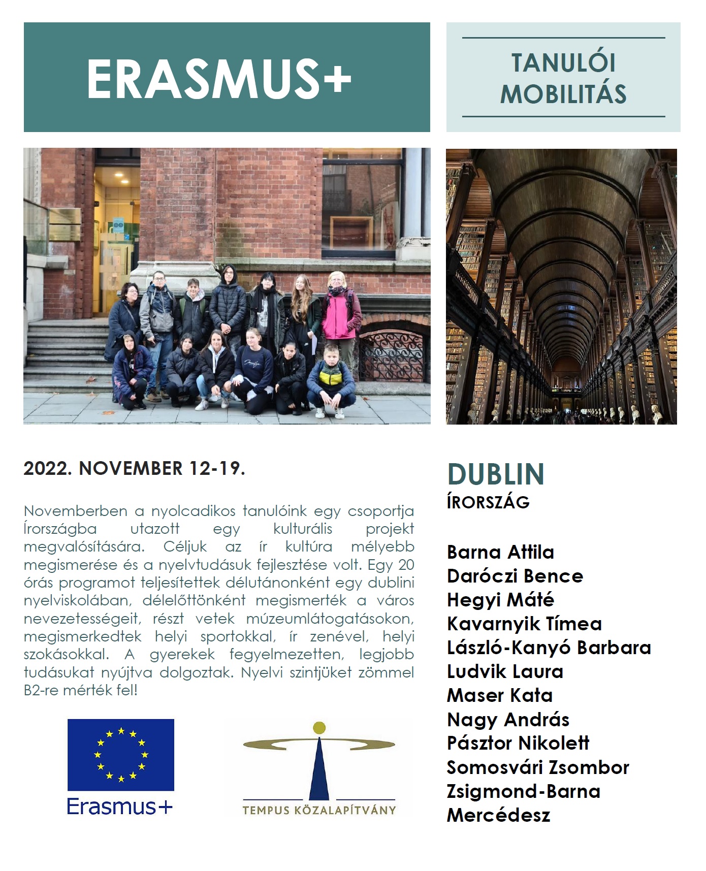 Erasmus+ program - tanulói beszámoló